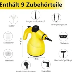1000W Håndholdt Damprenser med 9 Tilbehør til Pletfjerning, Fedt, Bilsæder, Vinduer, Sofa, 350ml Tank