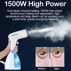 1500W Håndholdt Steamer til Tøj og Stoffer, 280ml, Bærbar Dampstrygejern, Rynkefjerner, 15 Sekunders Hurtig Opvarmning