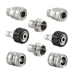 XJ-Rustfrit Stål Højtryksrenser Quick Connect Kit, m22 14mm til 3/8in Quick Connect, 3/4in til 1/2in Qu