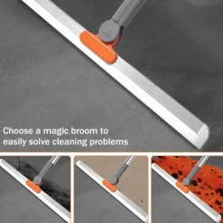 Brusergummiskraber med langt justerbart håndtag 110 cm – 38 cm naturligt silikonehoved – 180° rotationsvinkel for effektiv rengøring